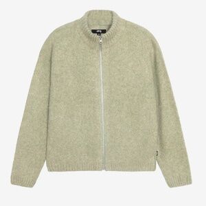 Stussy Brushed Mock Full Zip Knit sweater in sage green size X-Large RARE